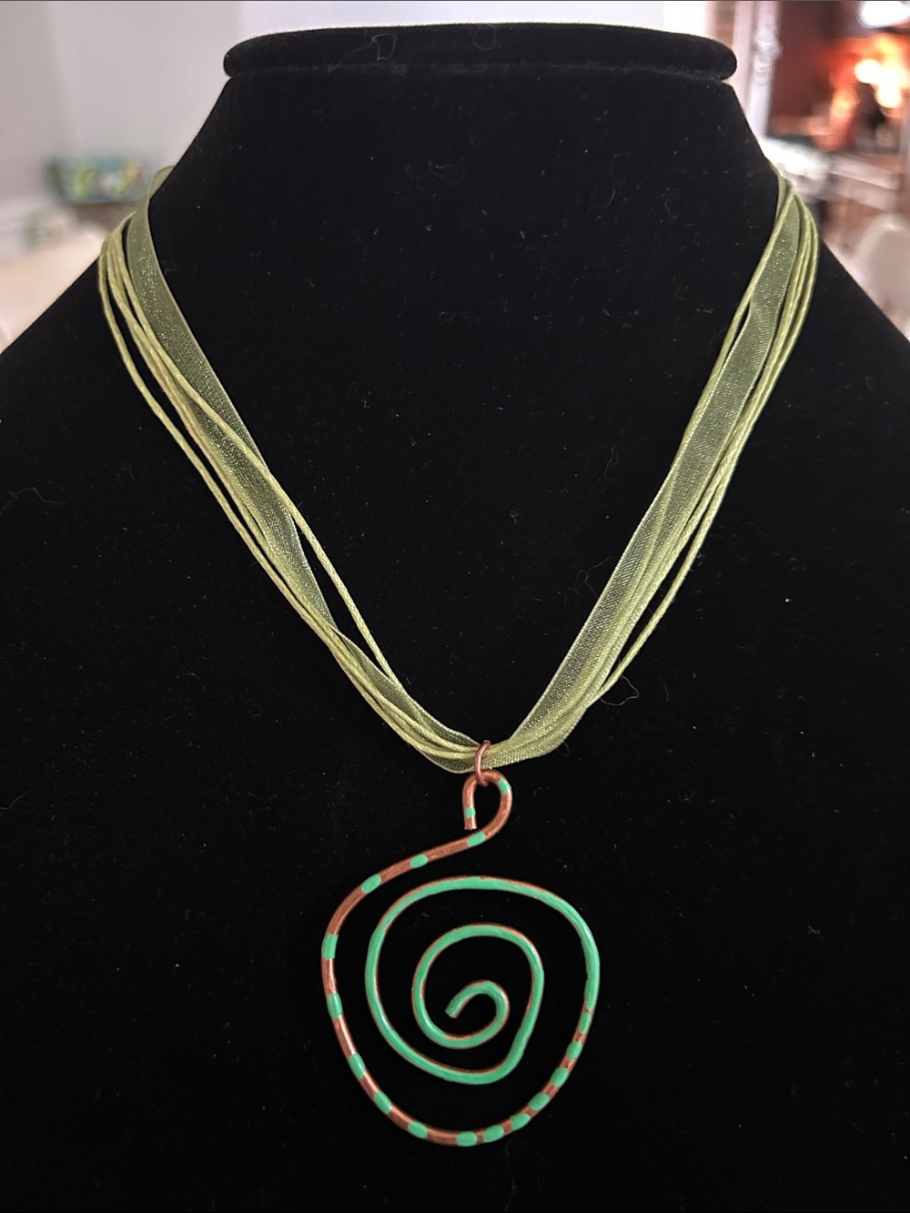 Handcrafted Green Spiral Pendant Necklace